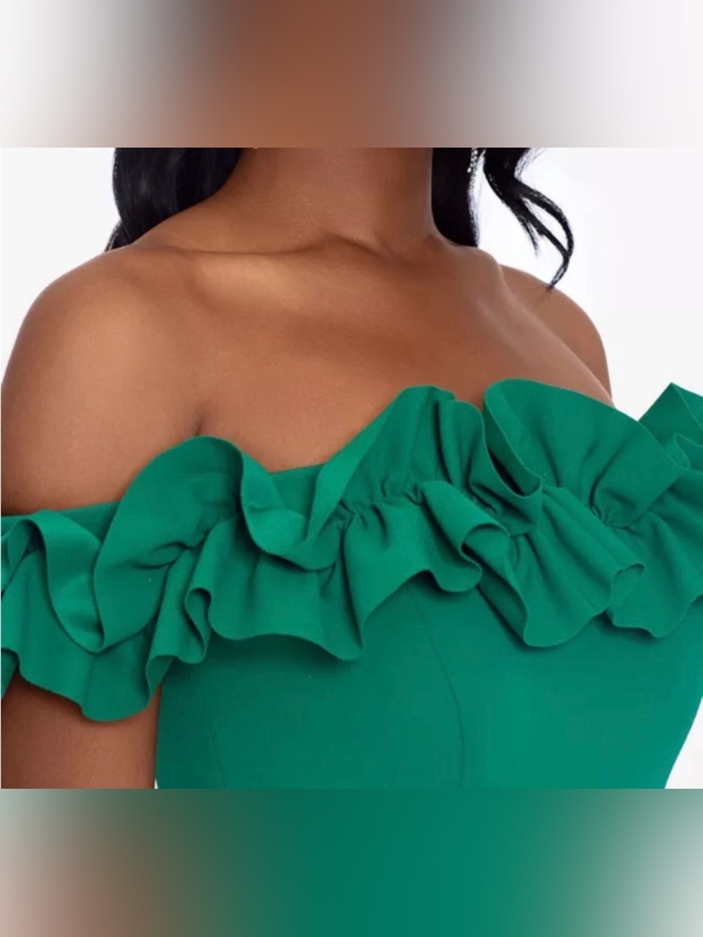 Xscape Emerald One-Shoulder Ruffle Gown with High Slit - Picture 5 of 10